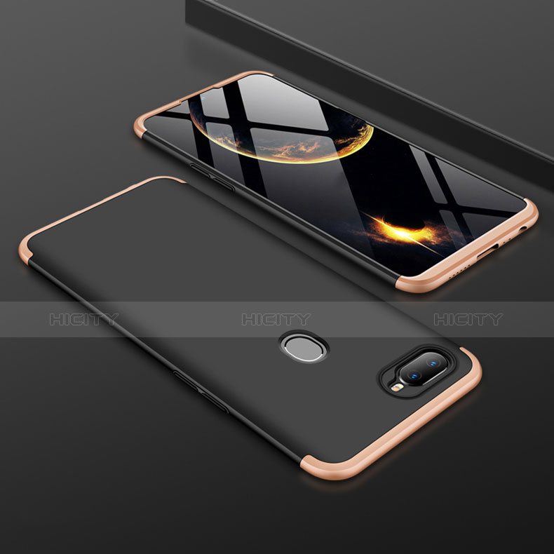 Funda Dura Plastico Rigida Carcasa Mate Frontal y Trasera 360 Grados para Oppo AX7 Oro y Negro