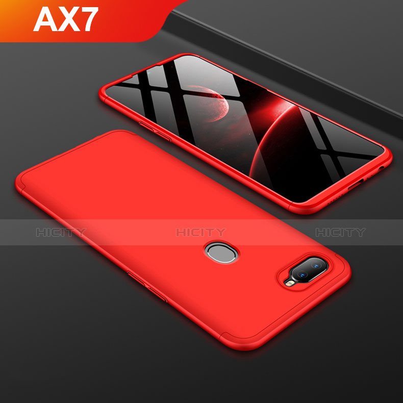 Funda Dura Plastico Rigida Carcasa Mate Frontal y Trasera 360 Grados para Oppo AX7 Rojo