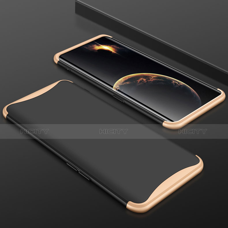 Funda Dura Plastico Rigida Carcasa Mate Frontal y Trasera 360 Grados para Oppo Find X Oro y Negro