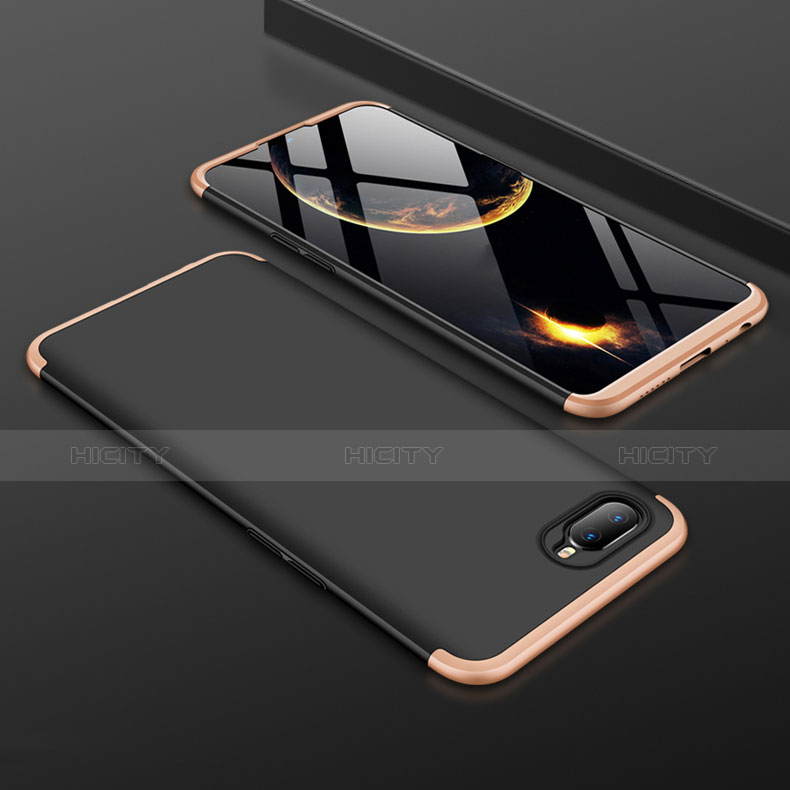 Funda Dura Plastico Rigida Carcasa Mate Frontal y Trasera 360 Grados para Oppo K1 Oro y Negro