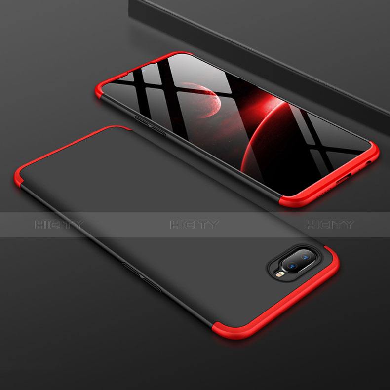 Funda Dura Plastico Rigida Carcasa Mate Frontal y Trasera 360 Grados para Oppo K1 Rojo y Negro