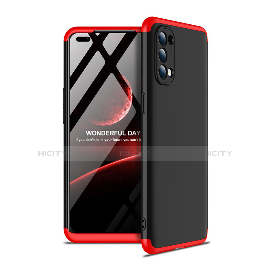 Funda Dura Plastico Rigida Carcasa Mate Frontal y Trasera 360 Grados para Oppo Reno4 4G Rojo y Negro