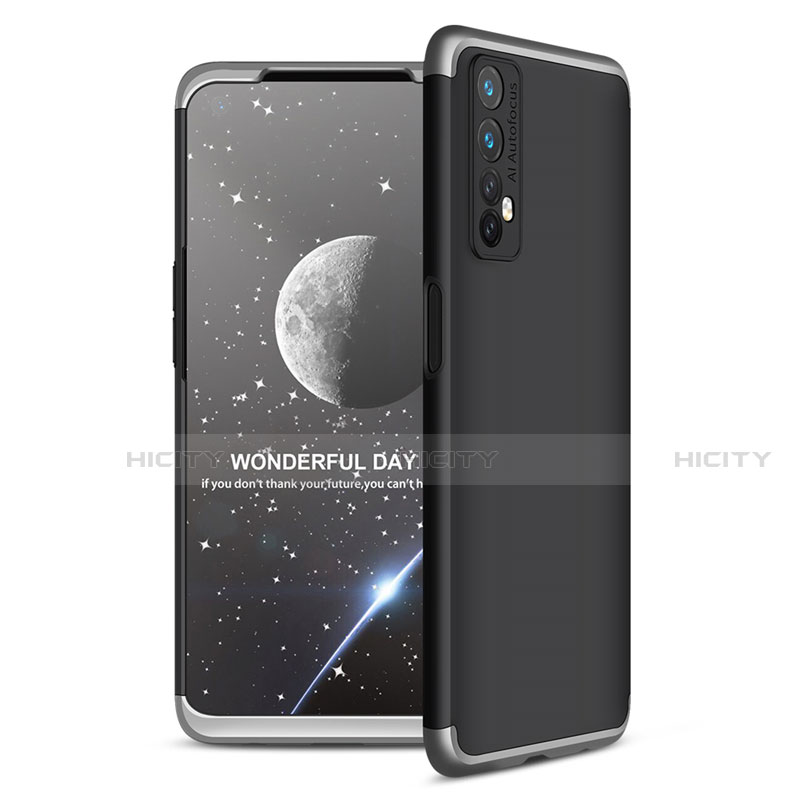 Funda Dura Plastico Rigida Carcasa Mate Frontal y Trasera 360 Grados para Realme 7 Plata y Negro