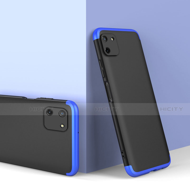 Funda Dura Plastico Rigida Carcasa Mate Frontal y Trasera 360 Grados para Realme C11 Azul y Negro