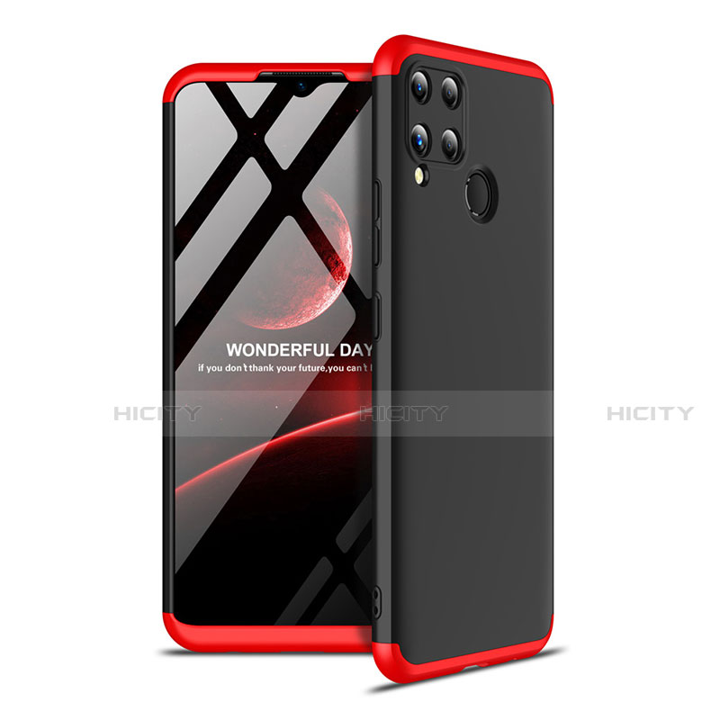 Funda Dura Plastico Rigida Carcasa Mate Frontal y Trasera 360 Grados para Realme C15 Rojo y Negro