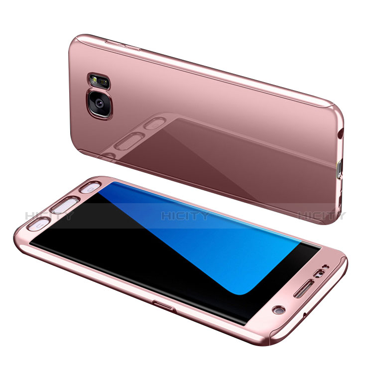 Funda Dura Plastico Rigida Carcasa Mate Frontal y Trasera 360 Grados para Samsung Galaxy S7 Edge G935F Oro Rosa