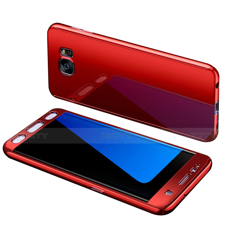 Funda Dura Plastico Rigida Carcasa Mate Frontal y Trasera 360 Grados para Samsung Galaxy S7 Edge G935F Rojo