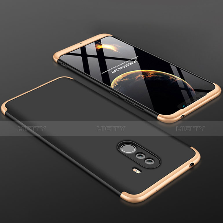 Funda Dura Plastico Rigida Carcasa Mate Frontal y Trasera 360 Grados para Xiaomi Pocophone F1 Oro y Negro