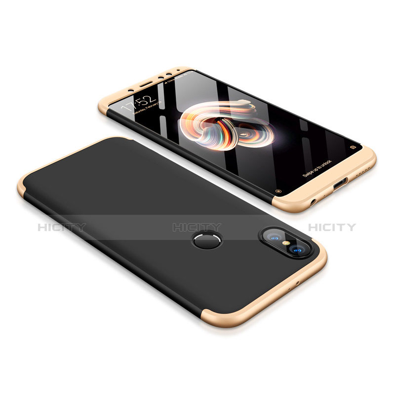 Funda Dura Plastico Rigida Carcasa Mate Frontal y Trasera 360 Grados para Xiaomi Redmi Note 5 AI Dual Camera Oro y Negro