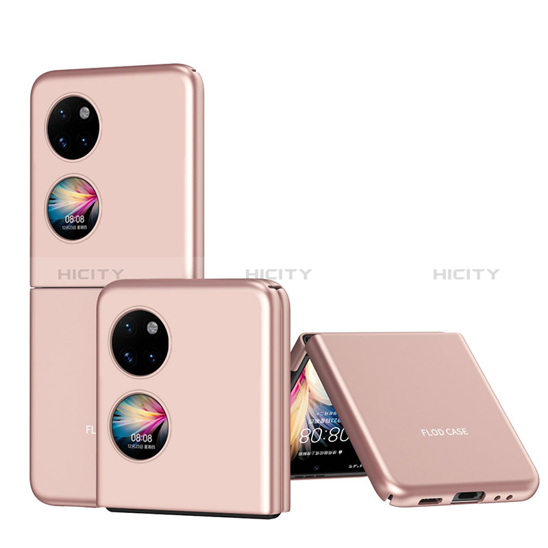 Funda Dura Plastico Rigida Carcasa Mate Frontal y Trasera 360 Grados QH1 para Huawei P60 Pocket Oro Rosa