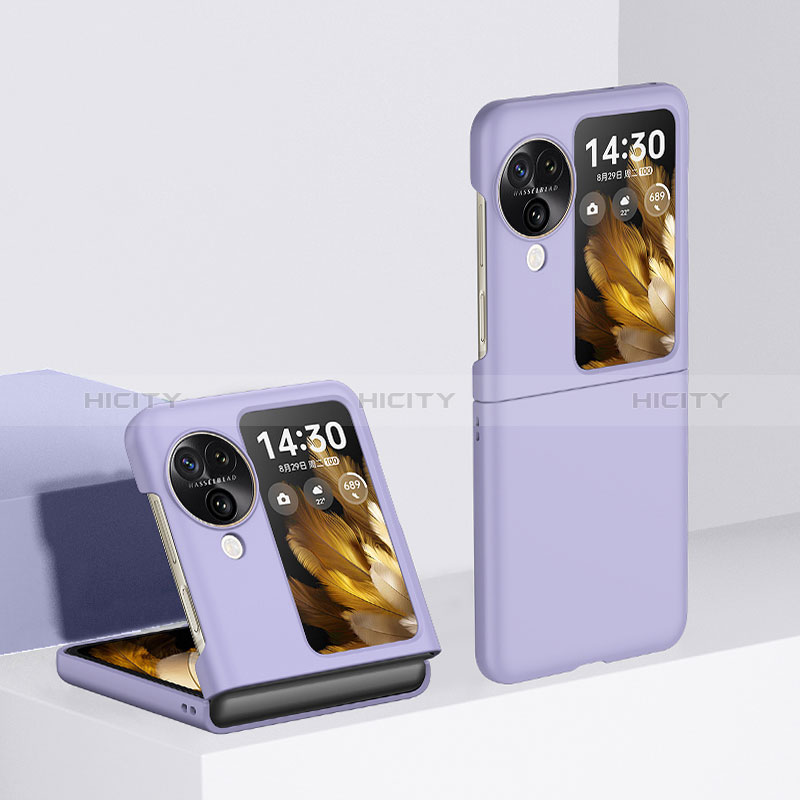 Funda Dura Plastico Rigida Carcasa Mate Frontal y Trasera 360 Grados QH3 para Oppo Find N3 Flip 5G Morado