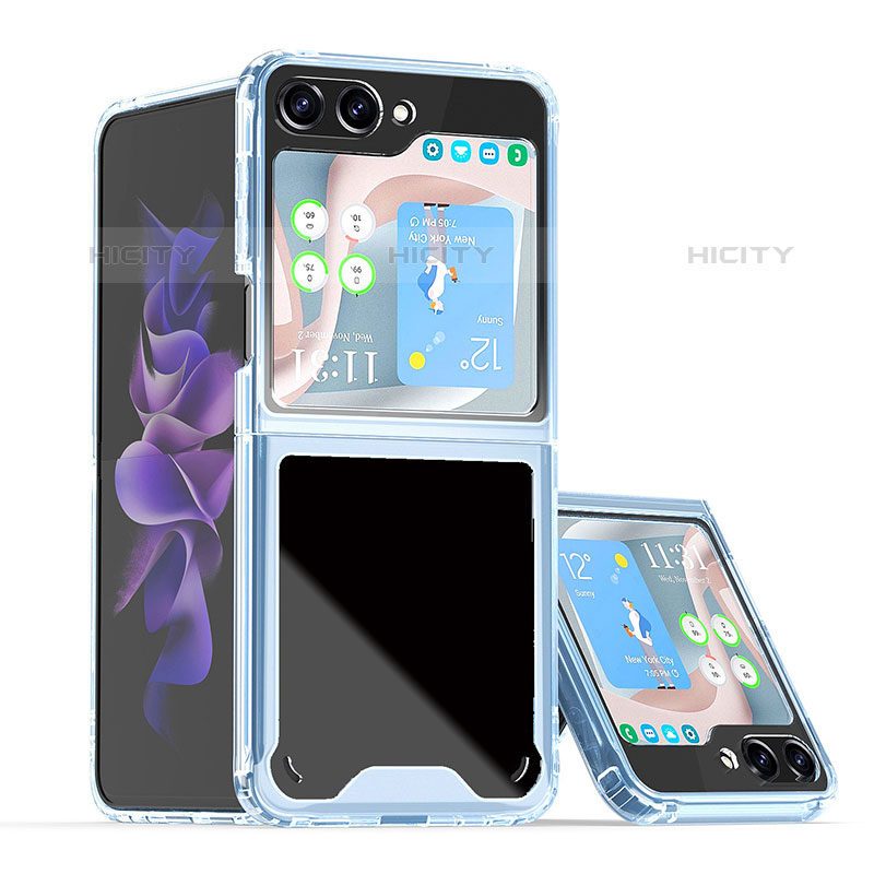 Funda Dura Plastico Rigida Carcasa Mate Frontal y Trasera 360 Grados QW1 para Samsung Galaxy Z Flip5 5G Azul Cielo