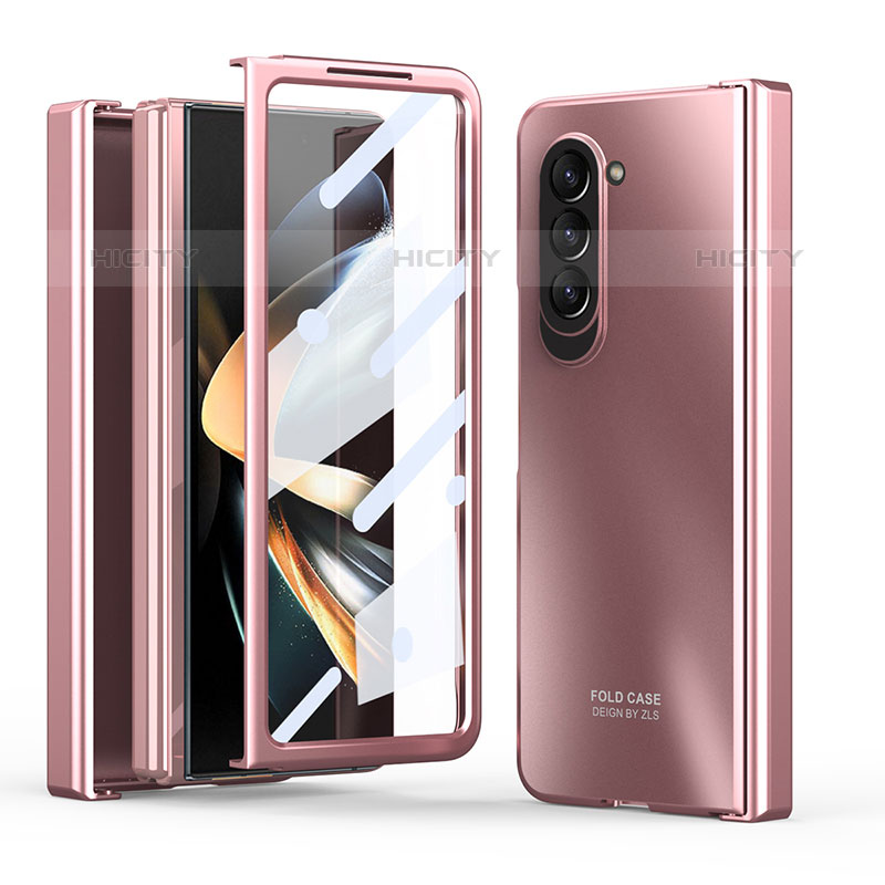 Funda Dura Plastico Rigida Carcasa Mate Frontal y Trasera 360 Grados Z01L para Samsung Galaxy Z Fold5 5G Oro Rosa