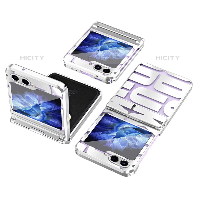 Funda Dura Plastico Rigida Carcasa Mate Frontal y Trasera 360 Grados ZL1 para Samsung Galaxy Z Flip5 5G Plata