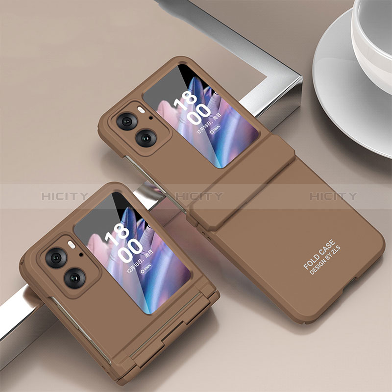 Funda Dura Plastico Rigida Carcasa Mate Frontal y Trasera 360 Grados ZL10 para Oppo Find N2 Flip 5G Marron