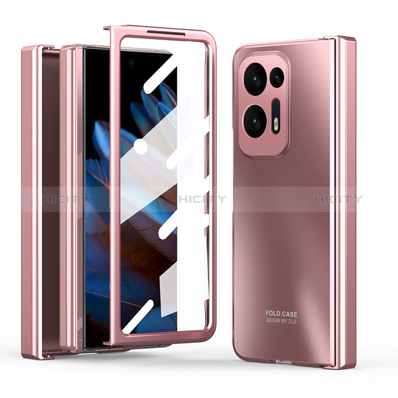 Funda Dura Plastico Rigida Carcasa Mate Frontal y Trasera 360 Grados ZL2 para Oppo Find N2 5G Oro Rosa