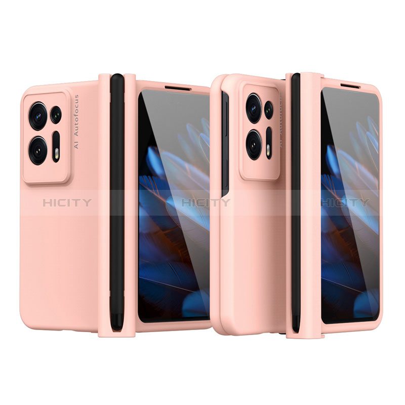 Funda Dura Plastico Rigida Carcasa Mate Frontal y Trasera 360 Grados ZL4 para Oppo Find N2 5G Oro Rosa