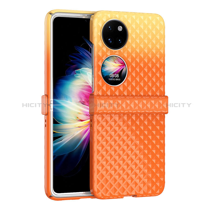 Funda Dura Plastico Rigida Carcasa Mate Frontal y Trasera 360 Grados ZL5 para Huawei P60 Pocket Naranja