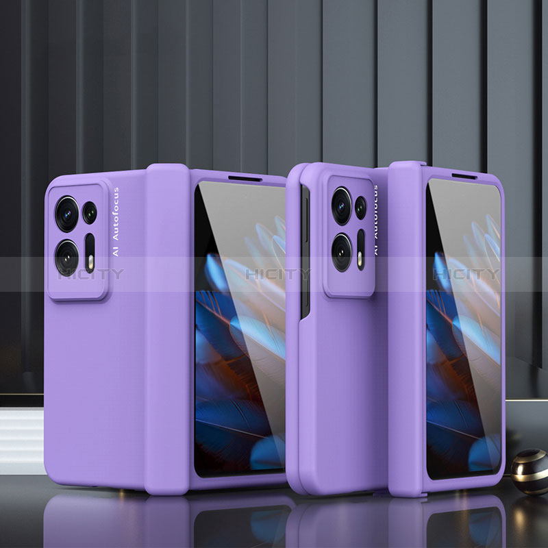 Funda Dura Plastico Rigida Carcasa Mate Frontal y Trasera 360 Grados ZL5 para Oppo Find N2 5G Morado