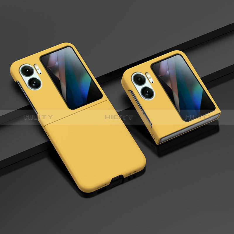 Funda Dura Plastico Rigida Carcasa Mate Frontal y Trasera 360 Grados ZL8 para Oppo Find N2 Flip 5G Amarillo