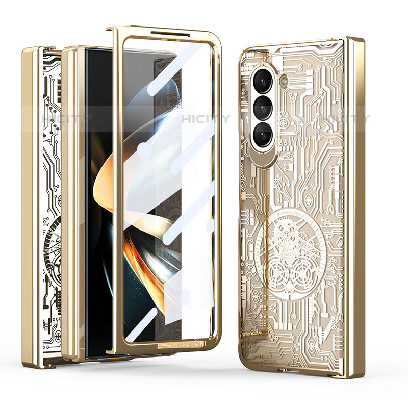 Funda Dura Plastico Rigida Carcasa Mate Frontal y Trasera 360 Grados ZL8 para Samsung Galaxy Z Fold5 5G Oro