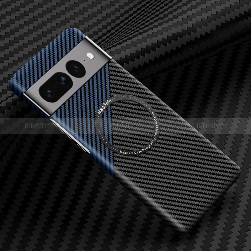 Funda Dura Plastico Rigida Carcasa Mate Twill con Mag-Safe Magnetic para Google Pixel 7 Pro 5G Azul y Negro