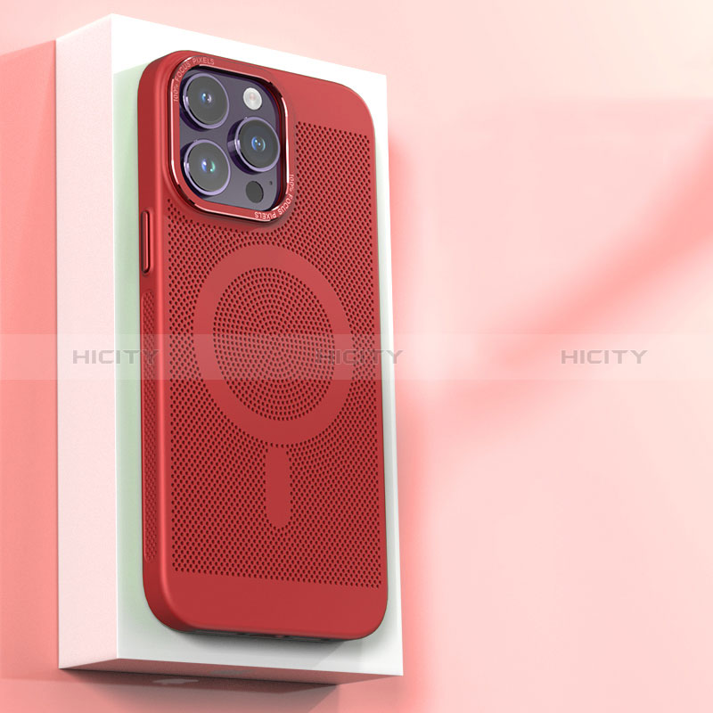 Funda Dura Plastico Rigida Carcasa Perforada con Mag-Safe Magnetic para Apple iPhone 15 Pro Max Rojo