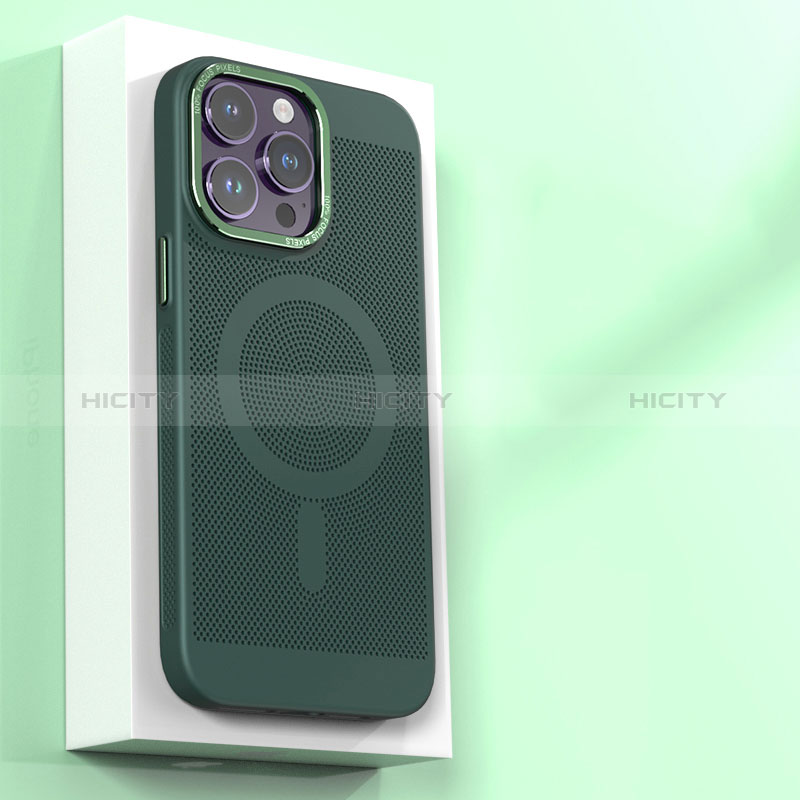 Funda Dura Plastico Rigida Carcasa Perforada con Mag-Safe Magnetic para Apple iPhone 15 Pro Verde