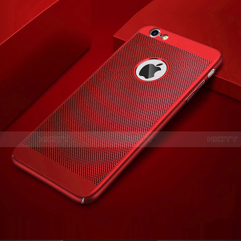 Funda Dura Plastico Rigida Carcasa Perforada para Apple iPhone 6S Rojo