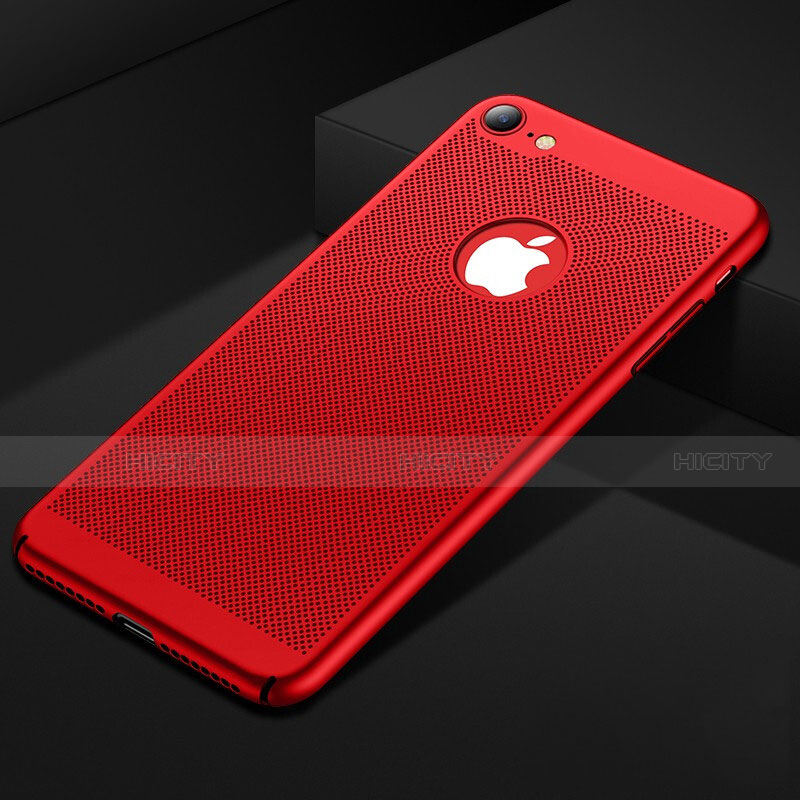 Funda Dura Plastico Rigida Carcasa Perforada para Apple iPhone 7 Rojo