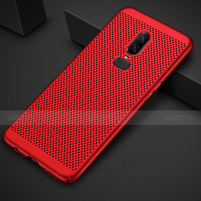 Funda Dura Plastico Rigida Carcasa Perforada para OnePlus 6 Rojo