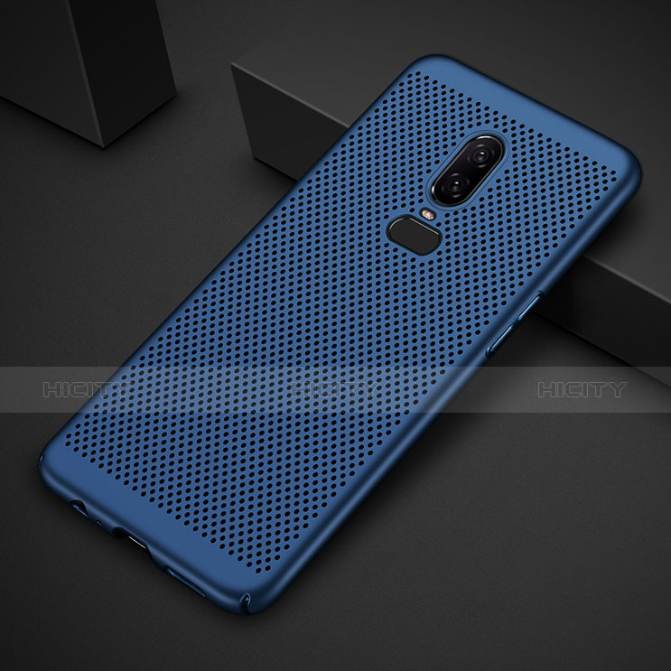 Funda Dura Plastico Rigida Carcasa Perforada para OnePlus 6T Azul