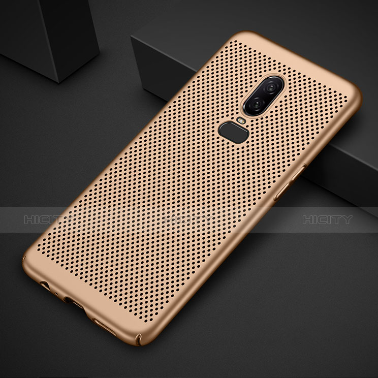 Funda Dura Plastico Rigida Carcasa Perforada para OnePlus 6T Oro