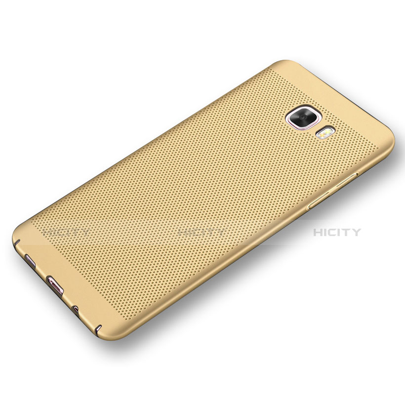 Funda Dura Plastico Rigida Carcasa Perforada para Samsung Galaxy C9 Pro C9000 Oro