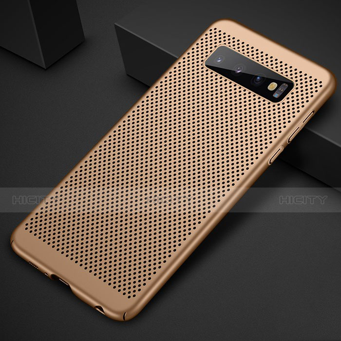 Funda Dura Plastico Rigida Carcasa Perforada para Samsung Galaxy S10 Oro