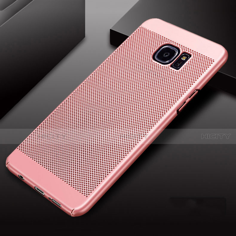 Funda Dura Plastico Rigida Carcasa Perforada para Samsung Galaxy S7 Edge G935F Oro Rosa