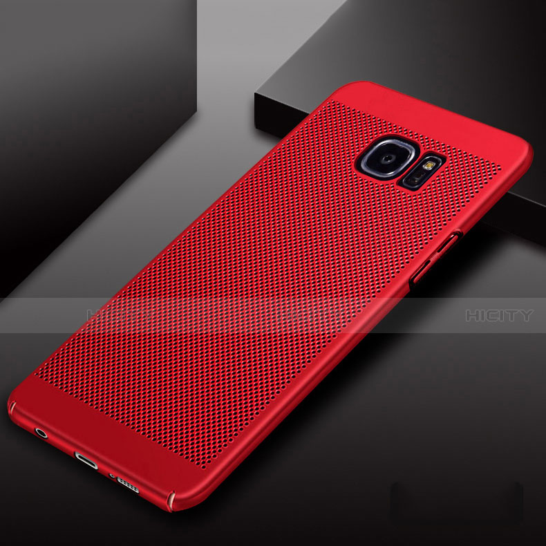 Funda Dura Plastico Rigida Carcasa Perforada para Samsung Galaxy S7 Edge G935F Rojo