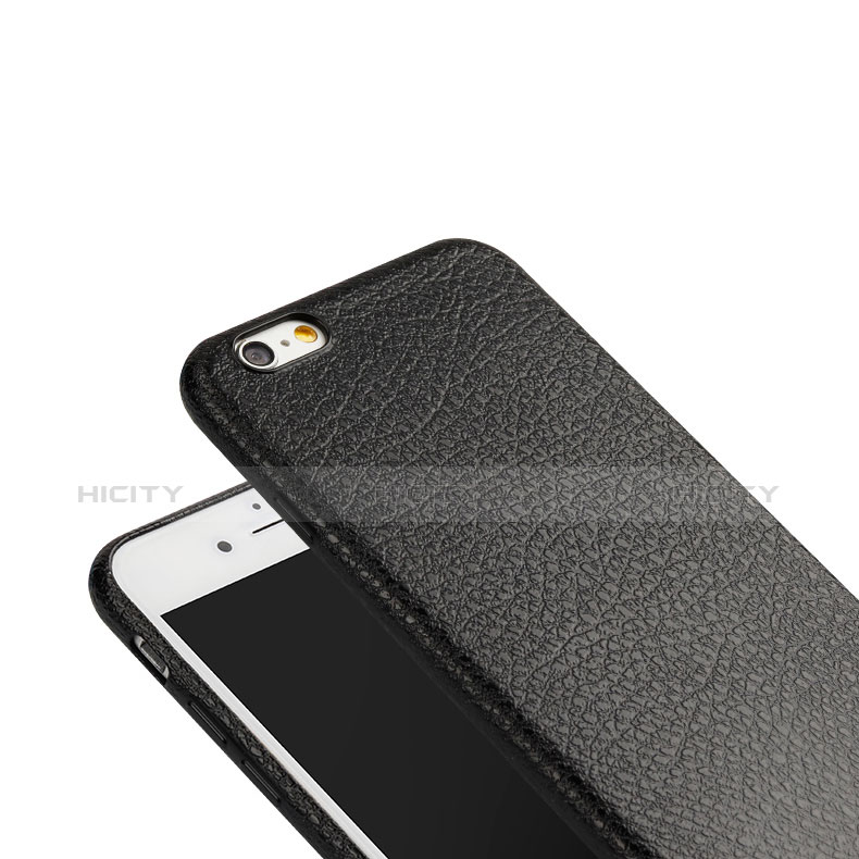 Funda Dura Plastico Rigida de Cuero para Apple iPhone 6 Plus Negro