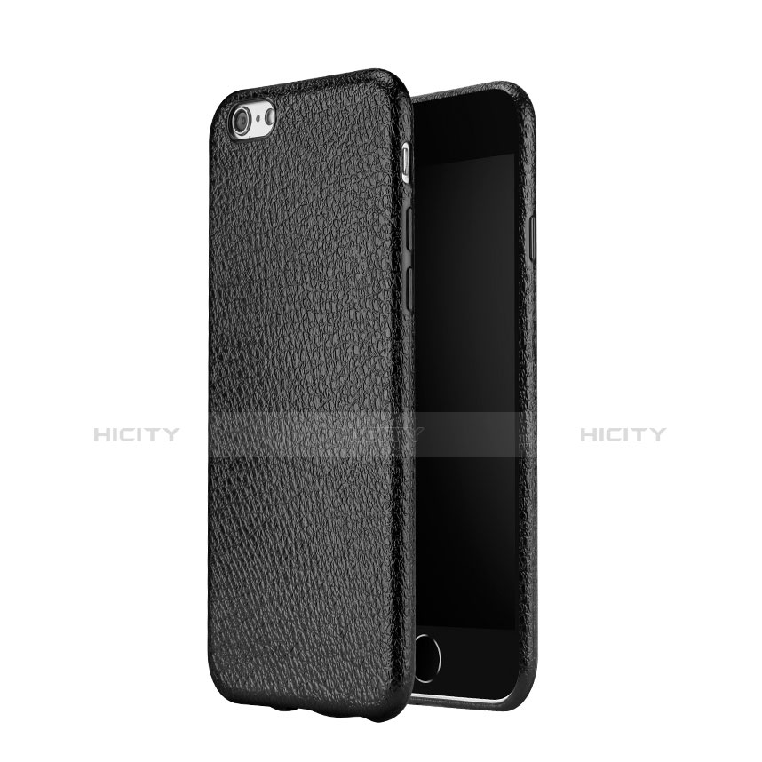 Funda Dura Plastico Rigida de Cuero para Apple iPhone 6S Plus Negro