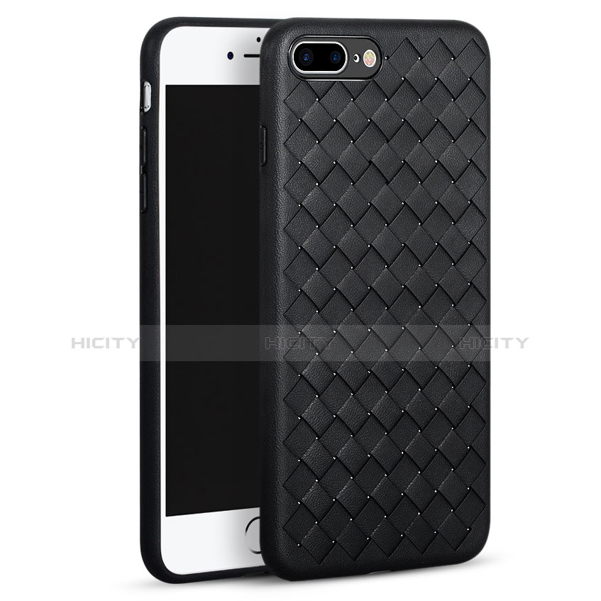 Funda Dura Plastico Rigida de Cuero para Apple iPhone 7 Plus Negro