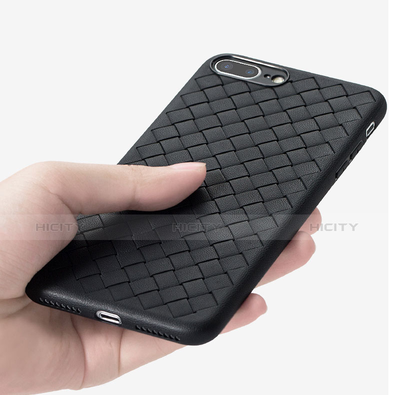 Funda Dura Plastico Rigida de Cuero para Apple iPhone 7 Plus Negro