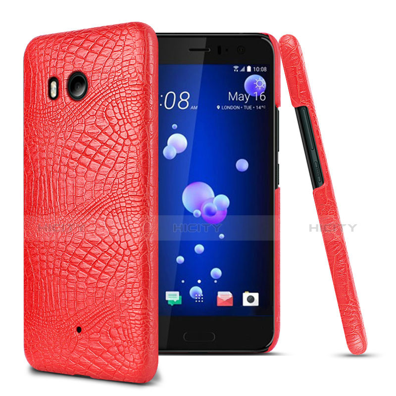 Funda Dura Plastico Rigida de Cuero para HTC U11 Rojo