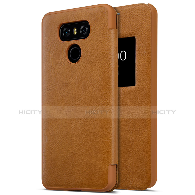 Funda Dura Plastico Rigida de Cuero para LG G6 Marron