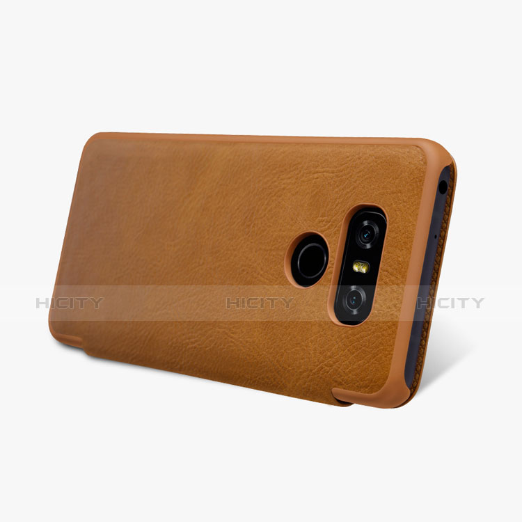 Funda Dura Plastico Rigida de Cuero para LG G6 Marron