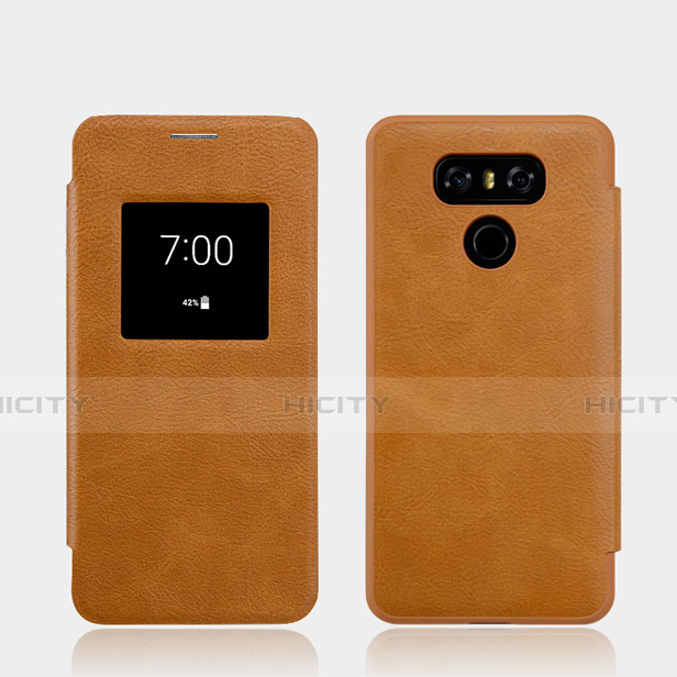 Funda Dura Plastico Rigida de Cuero para LG G6 Marron