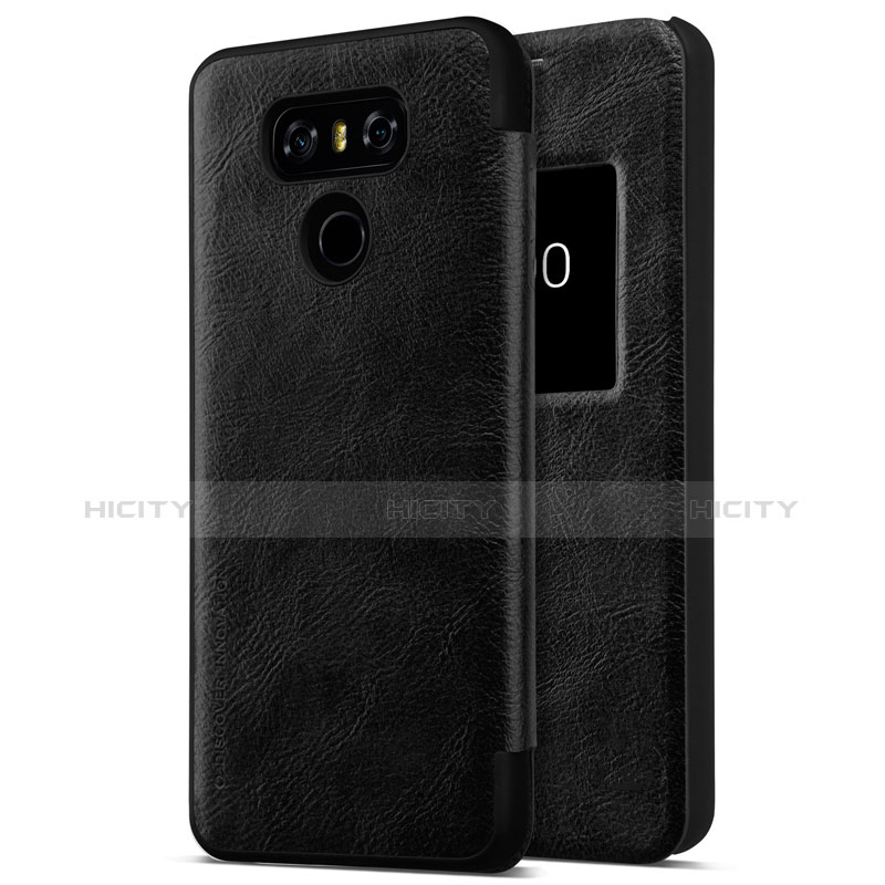 Funda Dura Plastico Rigida de Cuero para LG G6 Negro