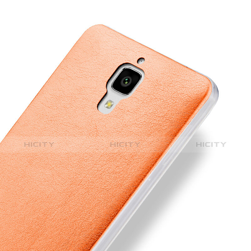 Funda Dura Plastico Rigida de Cuero para Xiaomi Mi 4 LTE Naranja