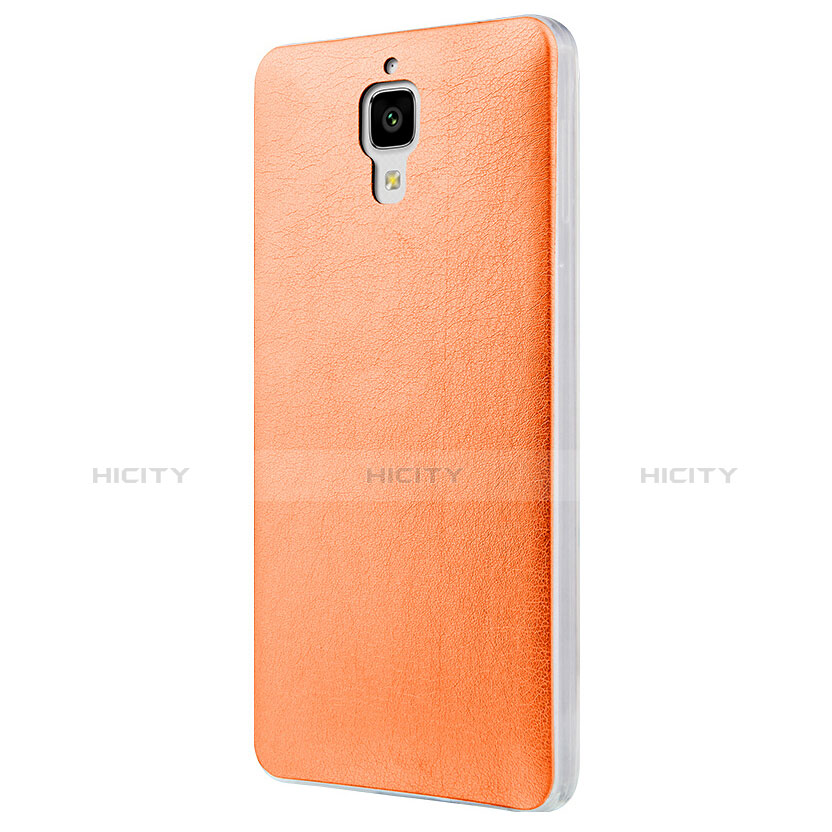 Funda Dura Plastico Rigida de Cuero para Xiaomi Mi 4 LTE Naranja