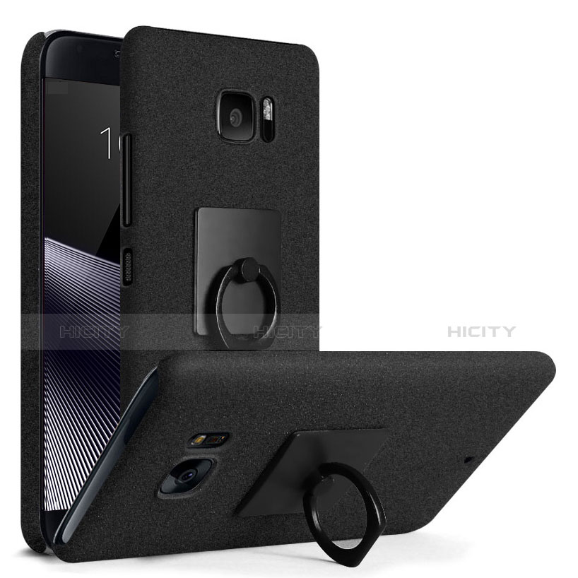 Funda Dura Plastico Rigida Fino Arenisca con Anillo de dedo Soporte para HTC U Ultra Negro