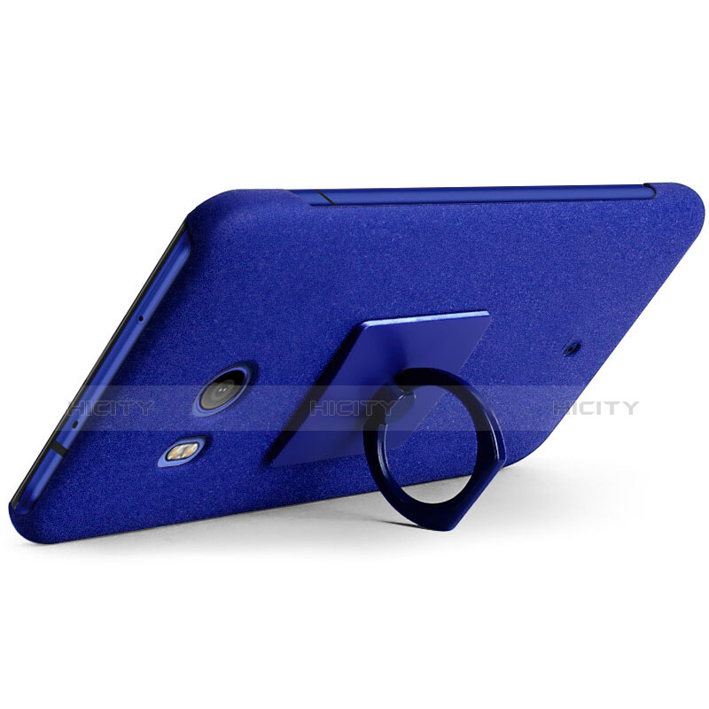 Funda Dura Plastico Rigida Fino Arenisca con Anillo de dedo Soporte para HTC U11 Azul